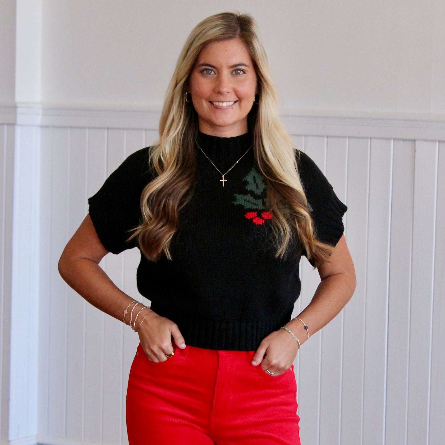 Holly Leaves Top- Black