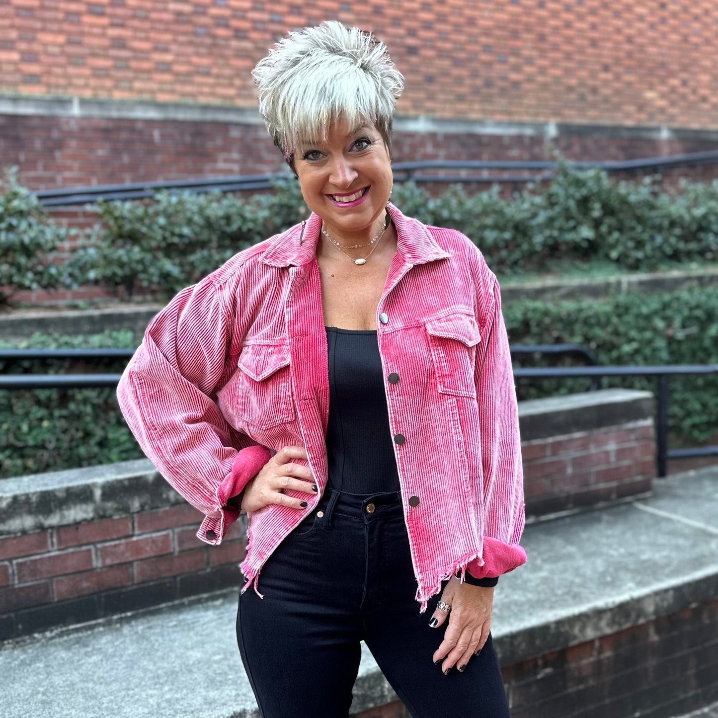 Corduroy Trucker Jacket - Ruby