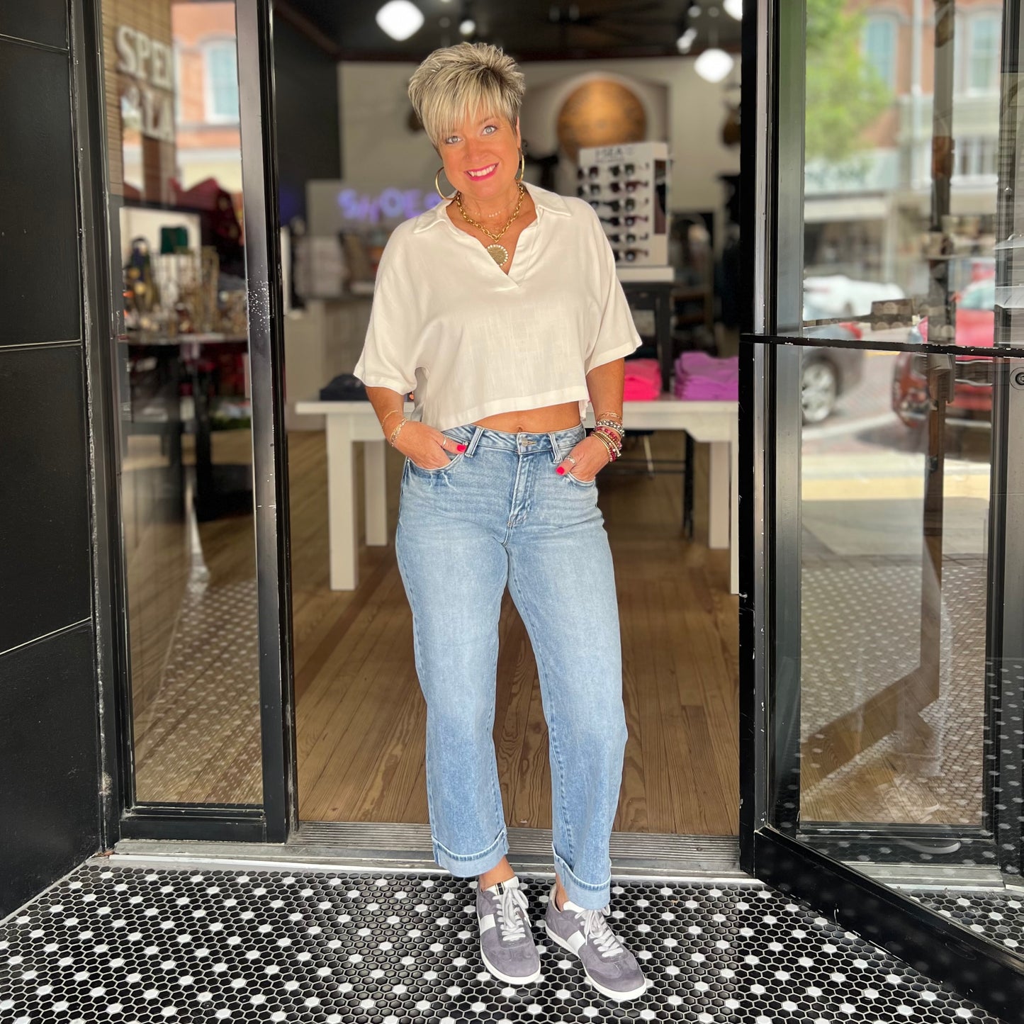 Risen Ankle Barrel Turn Up Cuffed Jeans