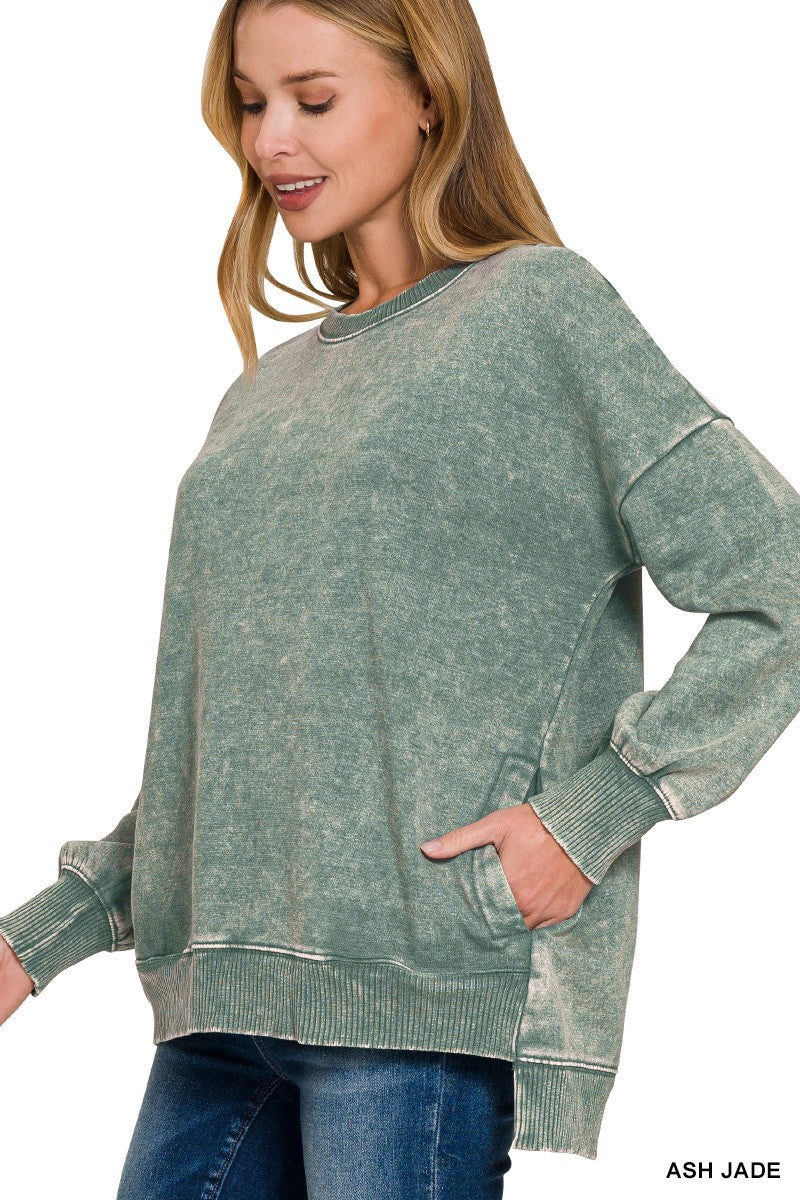 Acid Wash Fleece Hi-Low Pullover - Assorted