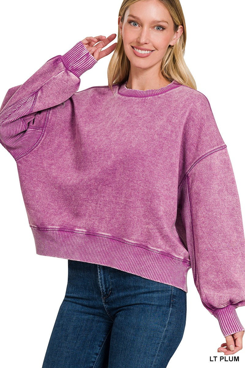 Acid Wash Fleece Oversized Pullover - Assorted