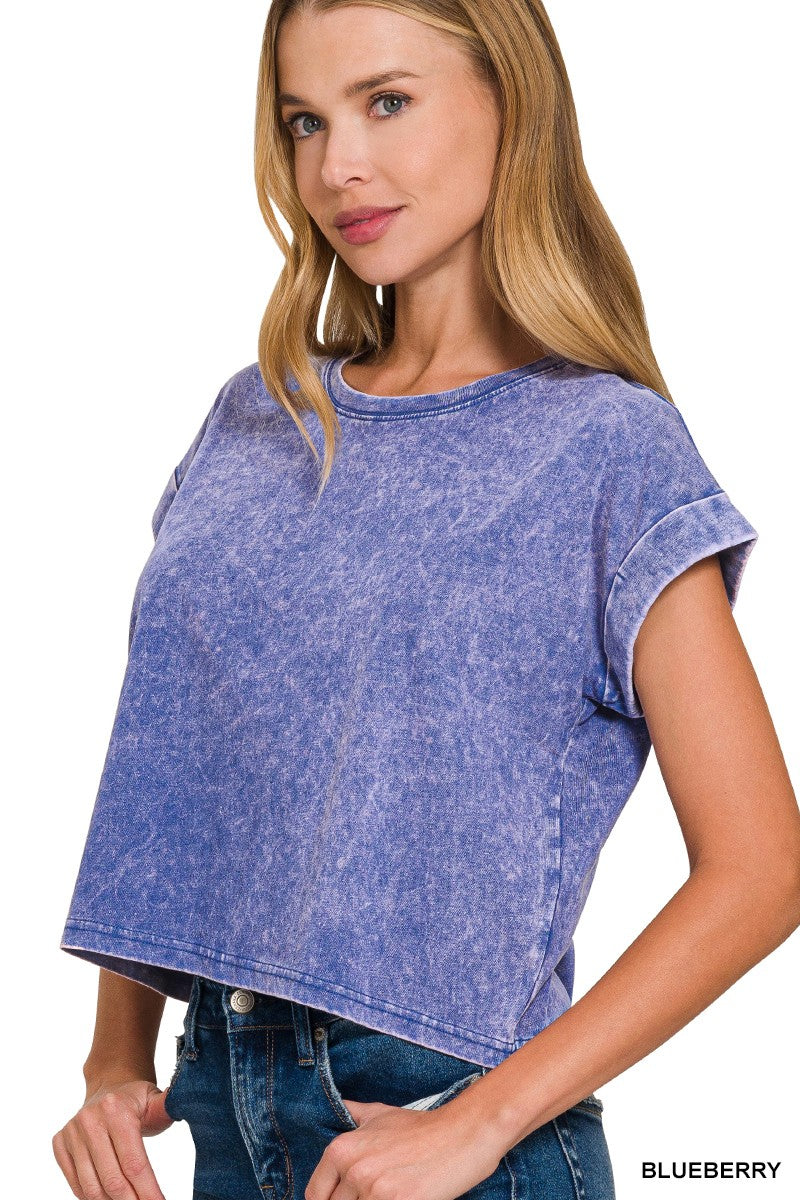 Washed Cotton Cuffed Top - Assorted