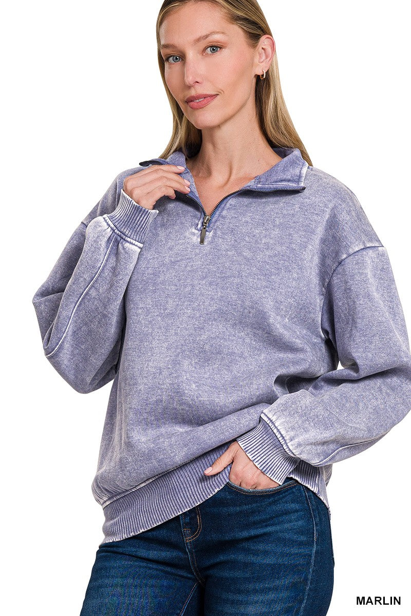 Acid Wash Fleece Half-Zip Pullover - Assorted