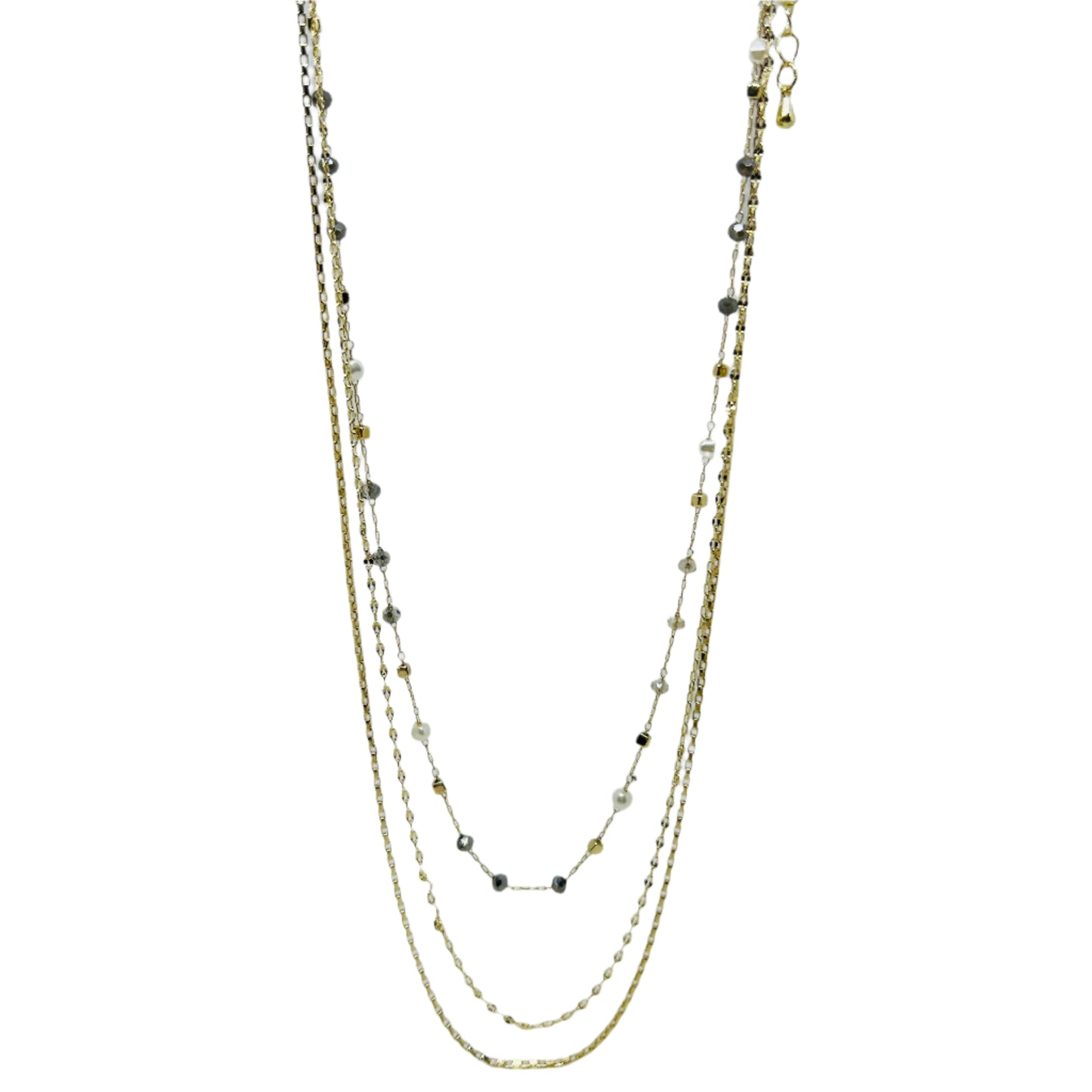 3 Layered Glass Bead Necklace Set - Grey/Multi