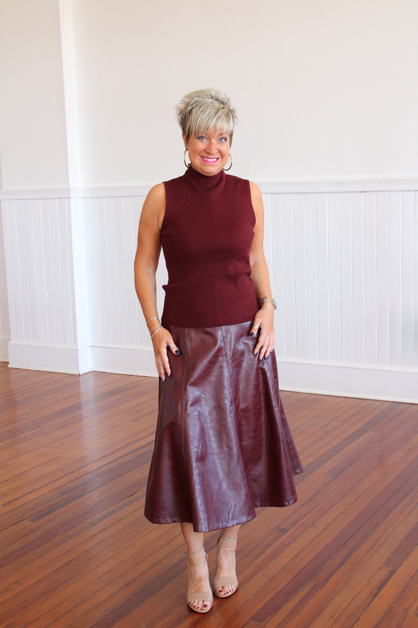 Oleska Pleated Skirt- Burgundy