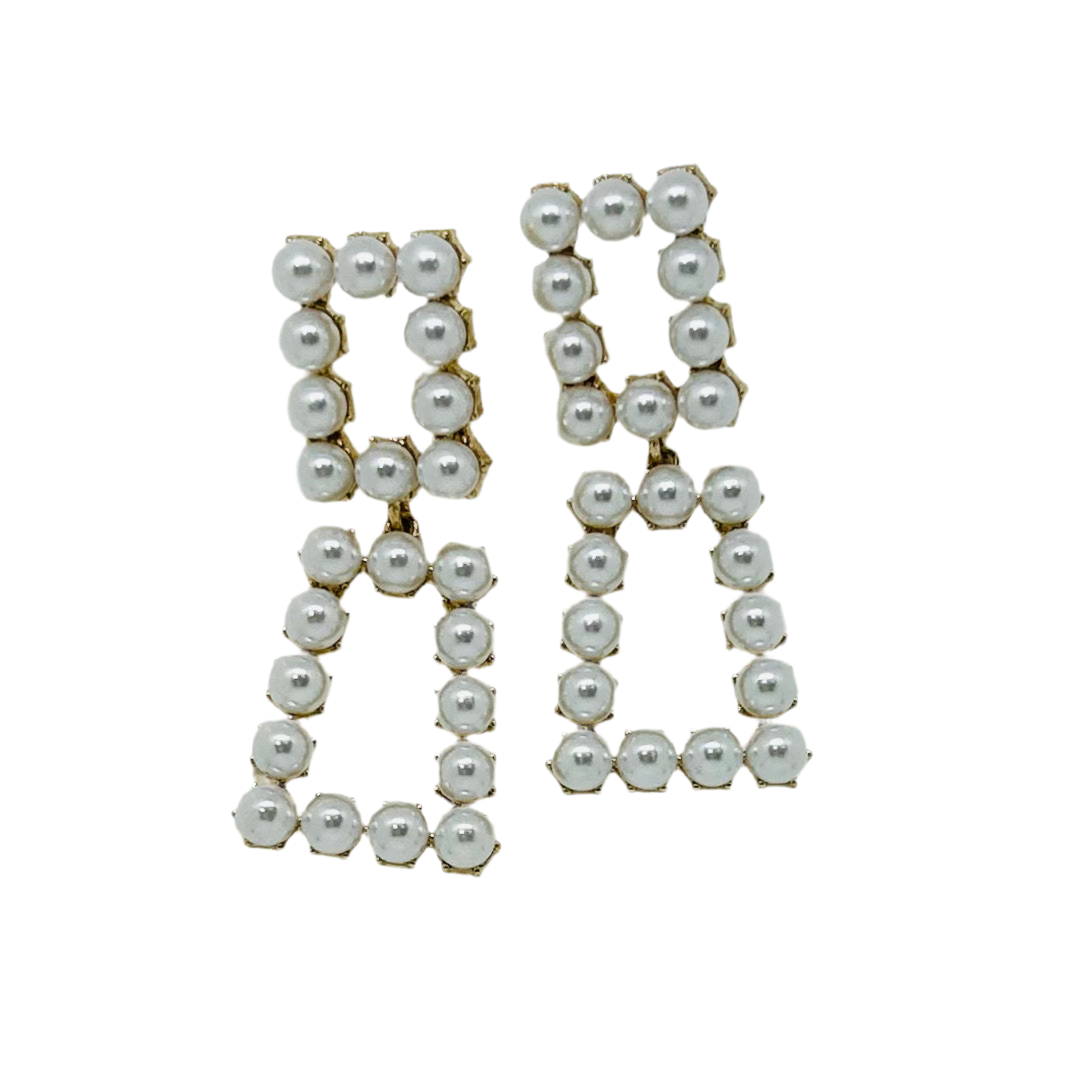 2 Square Linked Earrings- Cream Pearl
