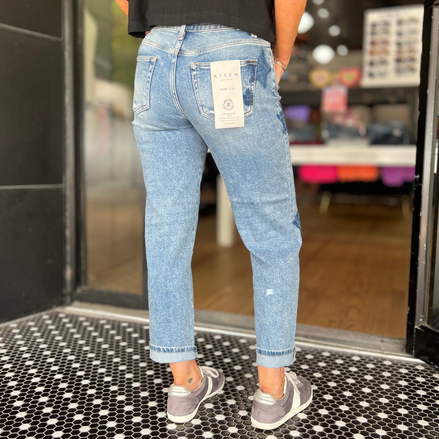 Risen Mid-Rise Boyfriend Star Cuffed Jeans