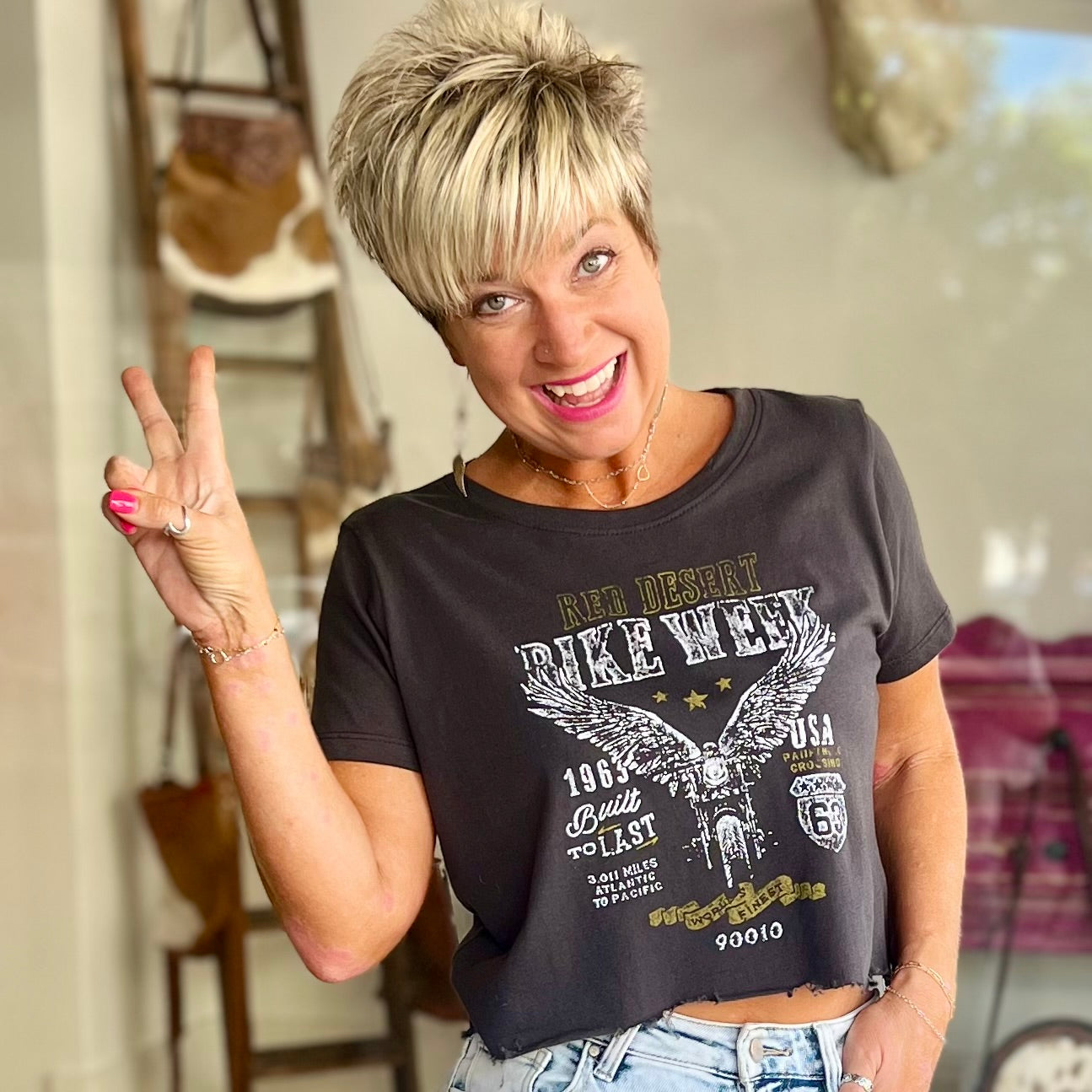 Bike Week Crop Tee - Off Black