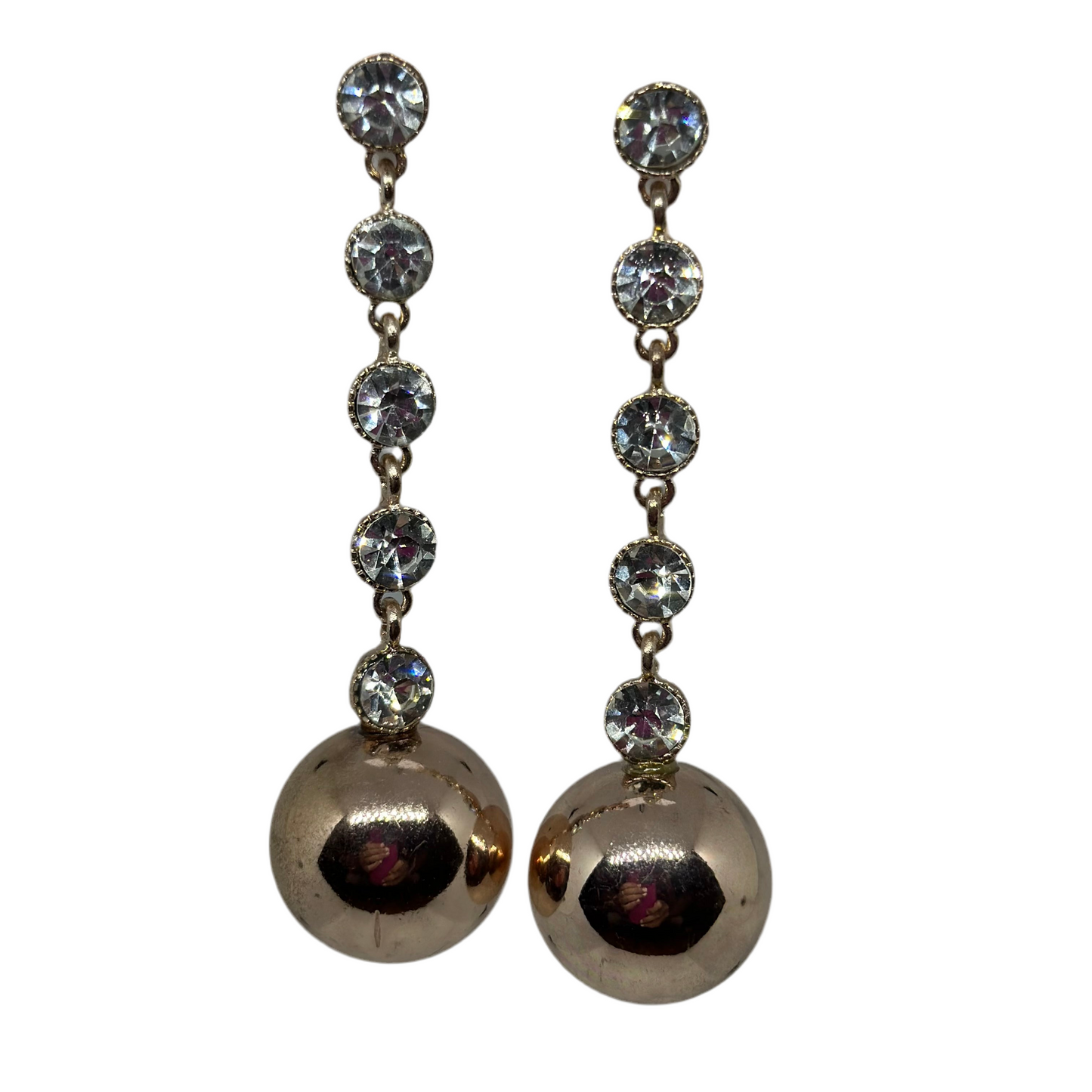 Crystal & Metal Linear Earrings- Rose Gold/Clear