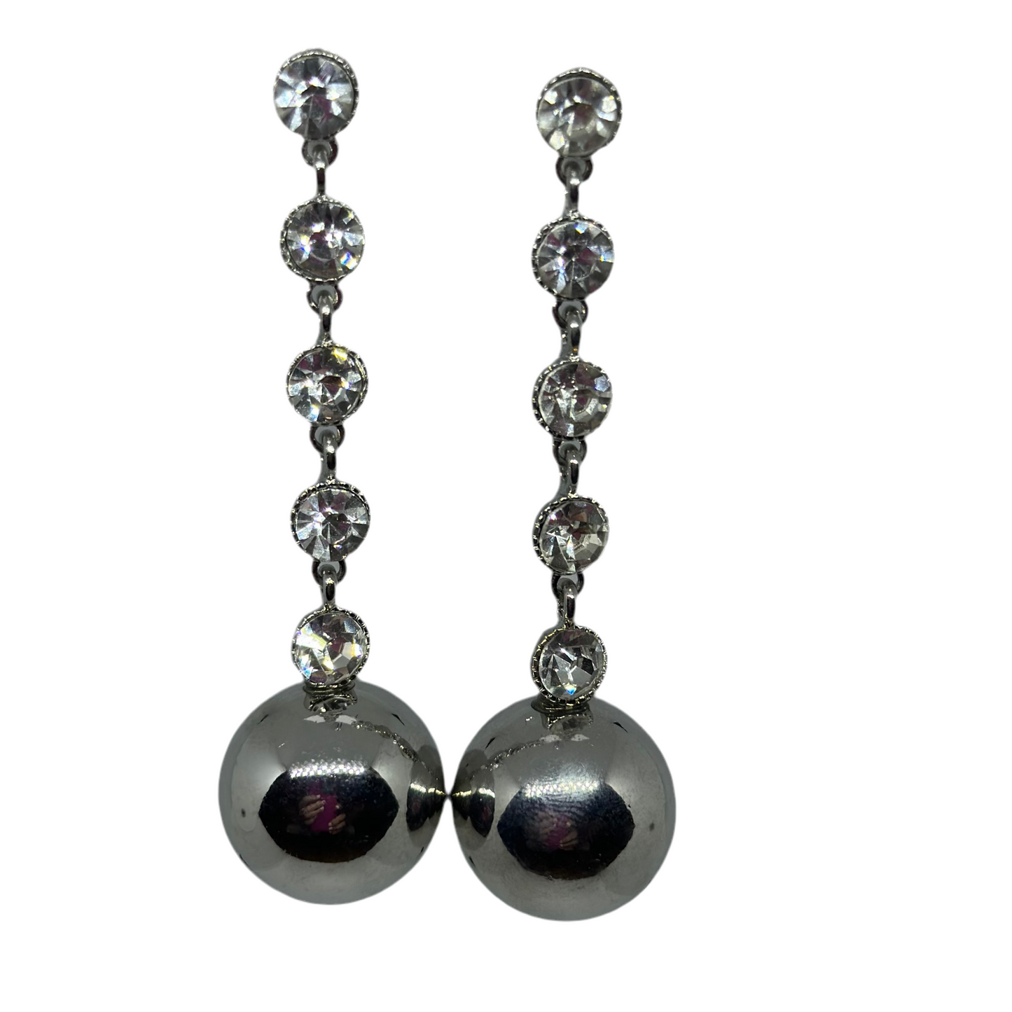 Crystal & Metal Linear Earrings- Rhodium/Clear