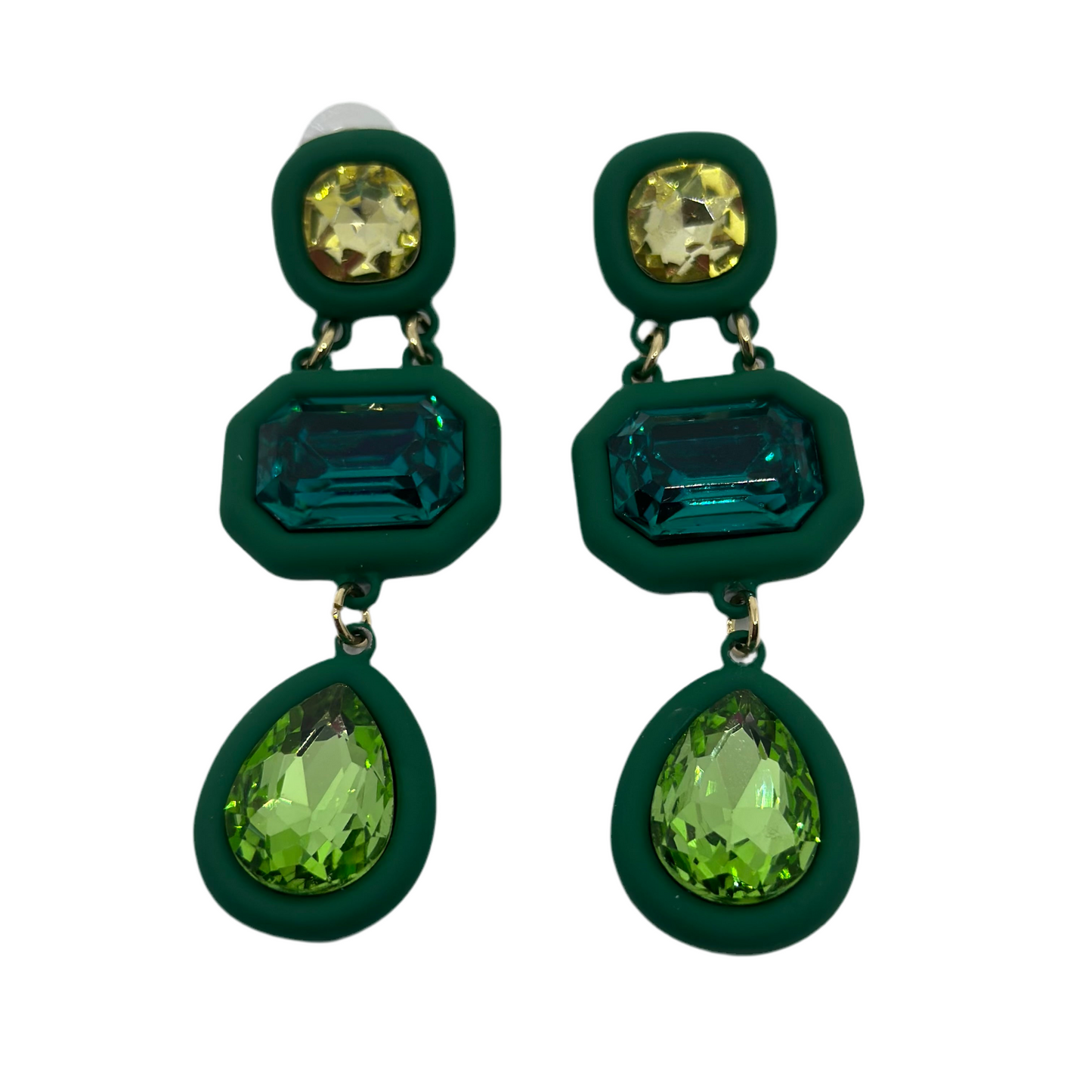 Glass Multi Shape Link Drop Earrings- Green