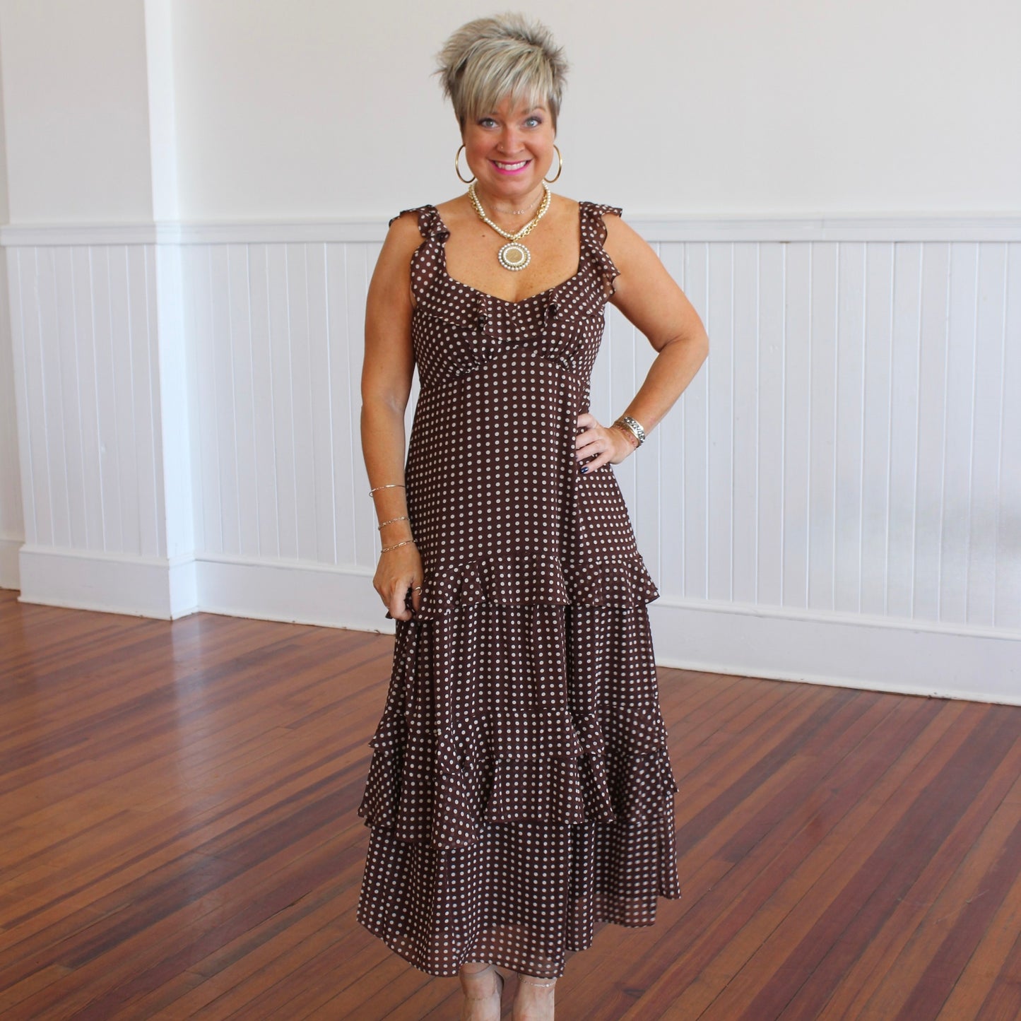 Cassandra Tiered Dress- Brown Cream