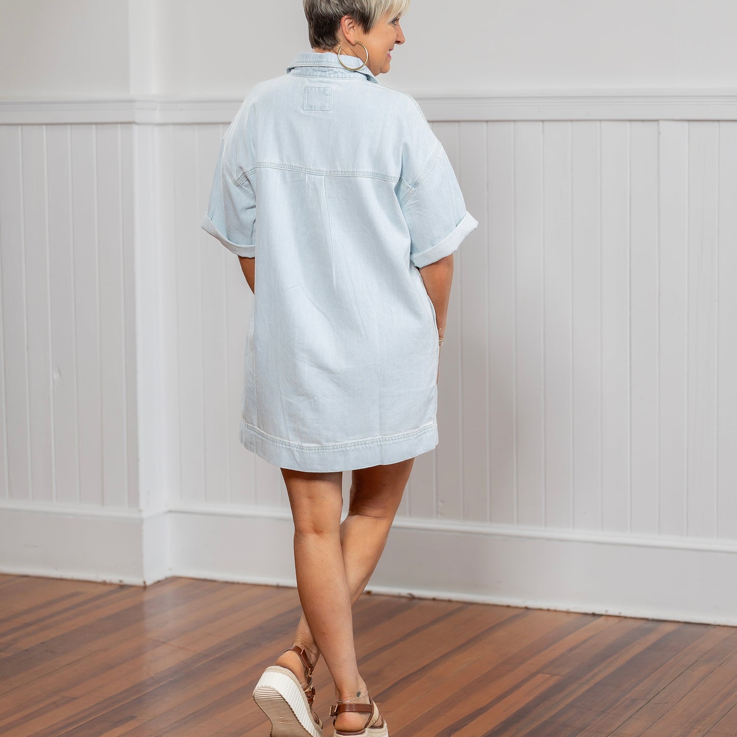 Risen Short-Sleeve Shirt Dress - Light Jean
