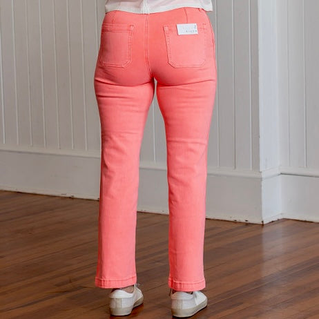 Risen HR Ankle Straight Twill Pants - Coral Pink