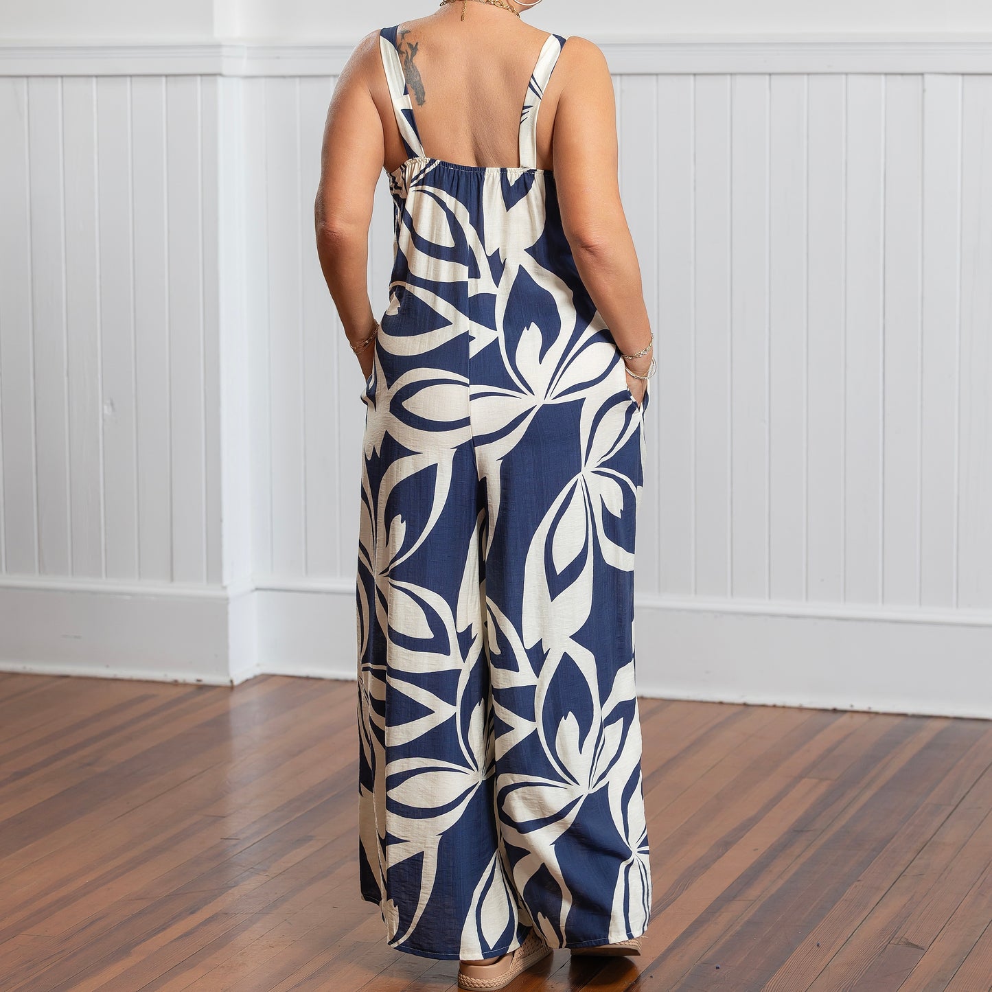 Aloha Jumpsuit - Navy & Cream