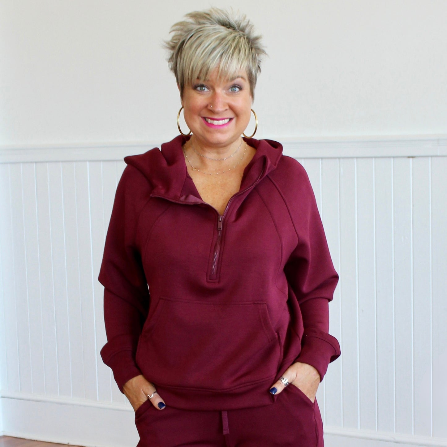 Scuba Half-Zip Hoodie- Wine