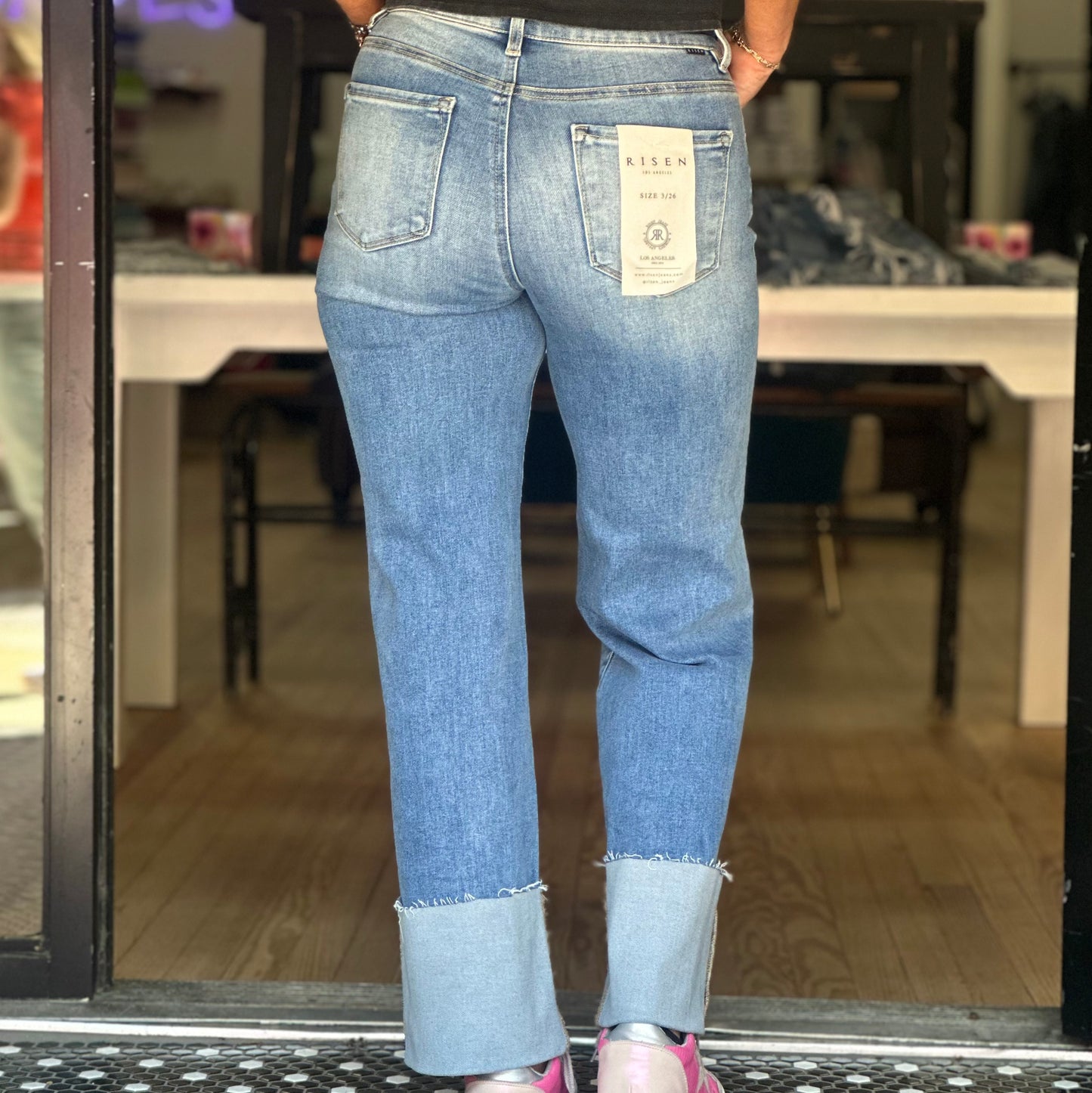 Risen HR Wide-Cuffed Jeans