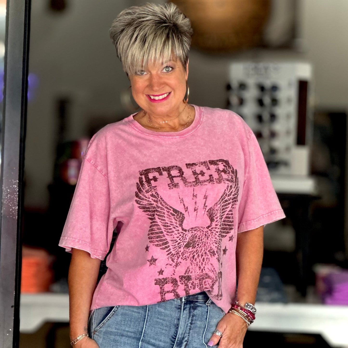 Free Bird Graphic Tee- Pink