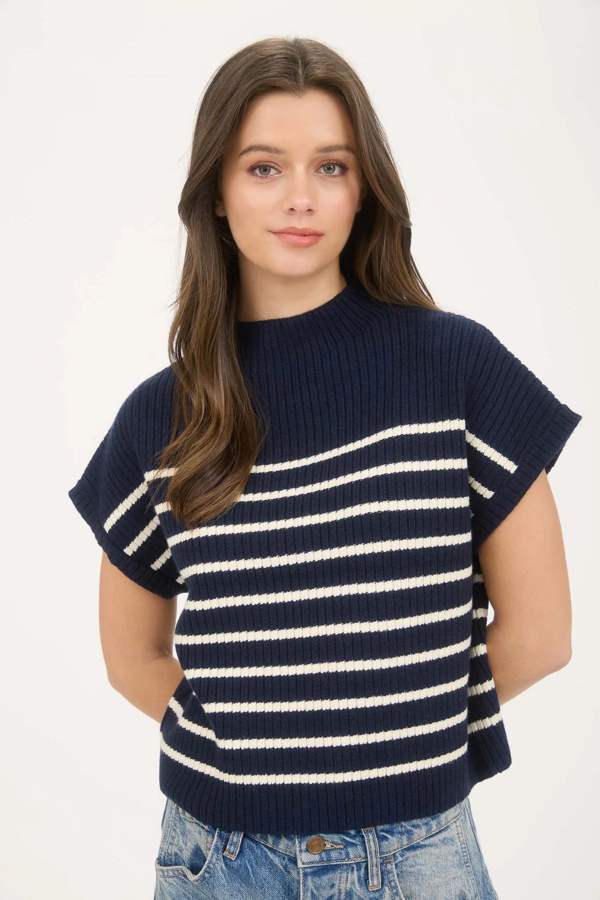 Mock Neck Sweater - Navy