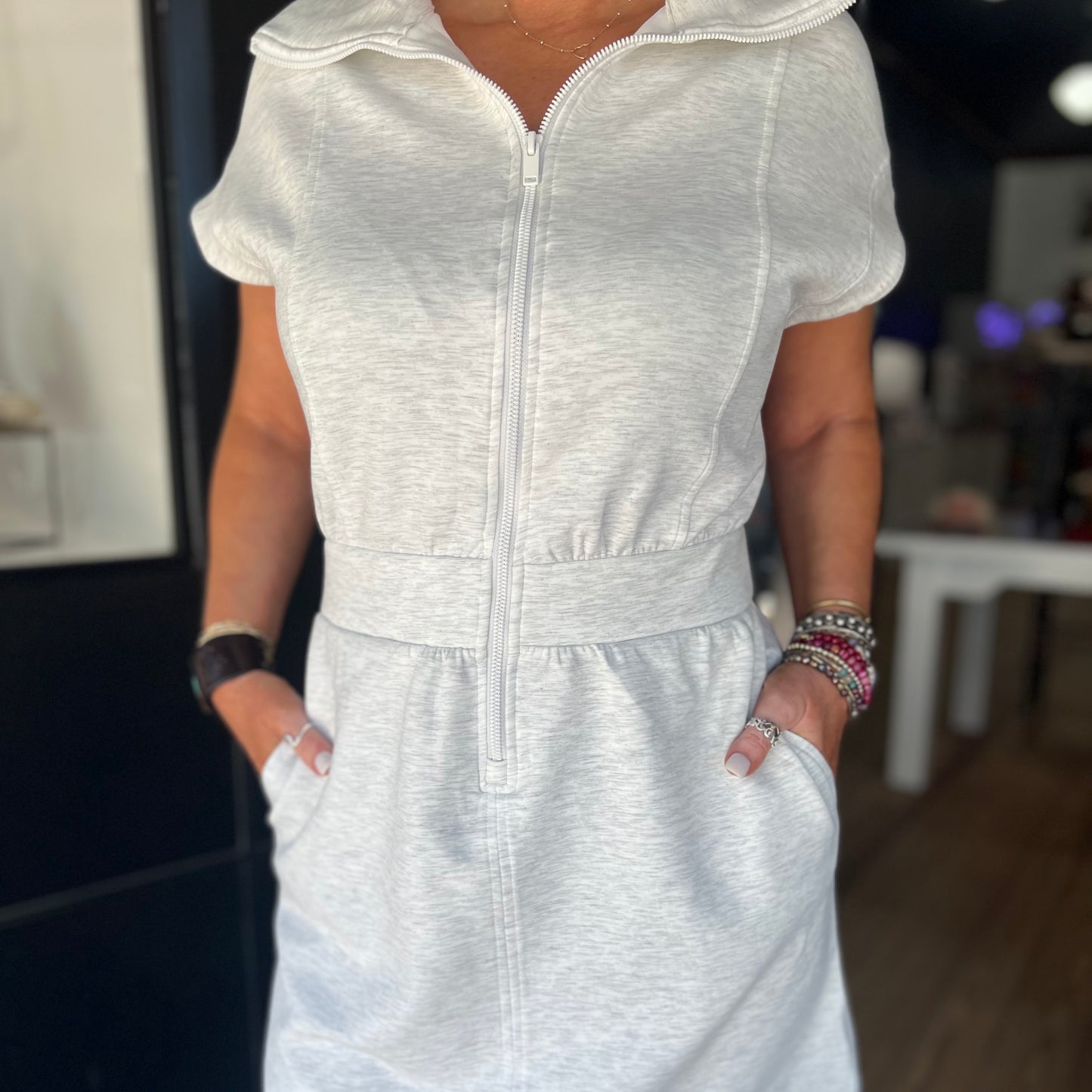 Scuba Luxe Half-Zip Mini Dress - Grey