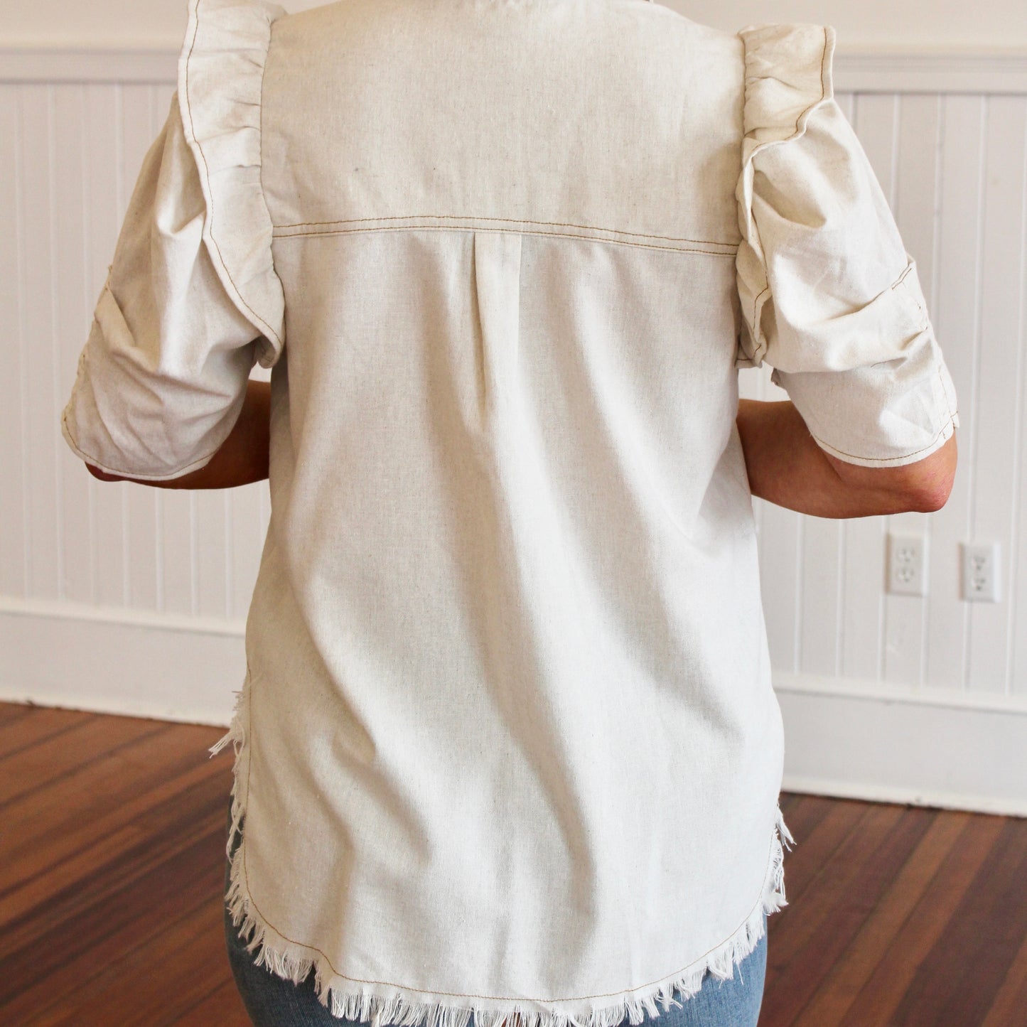 Button & Flare Top- Oatmeal