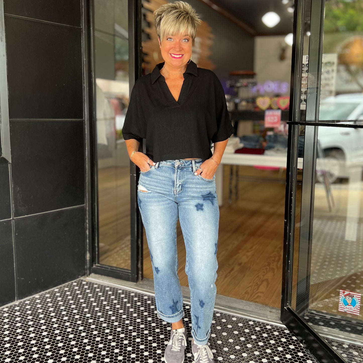 Risen Mid-Rise Boyfriend Star Cuffed Jeans