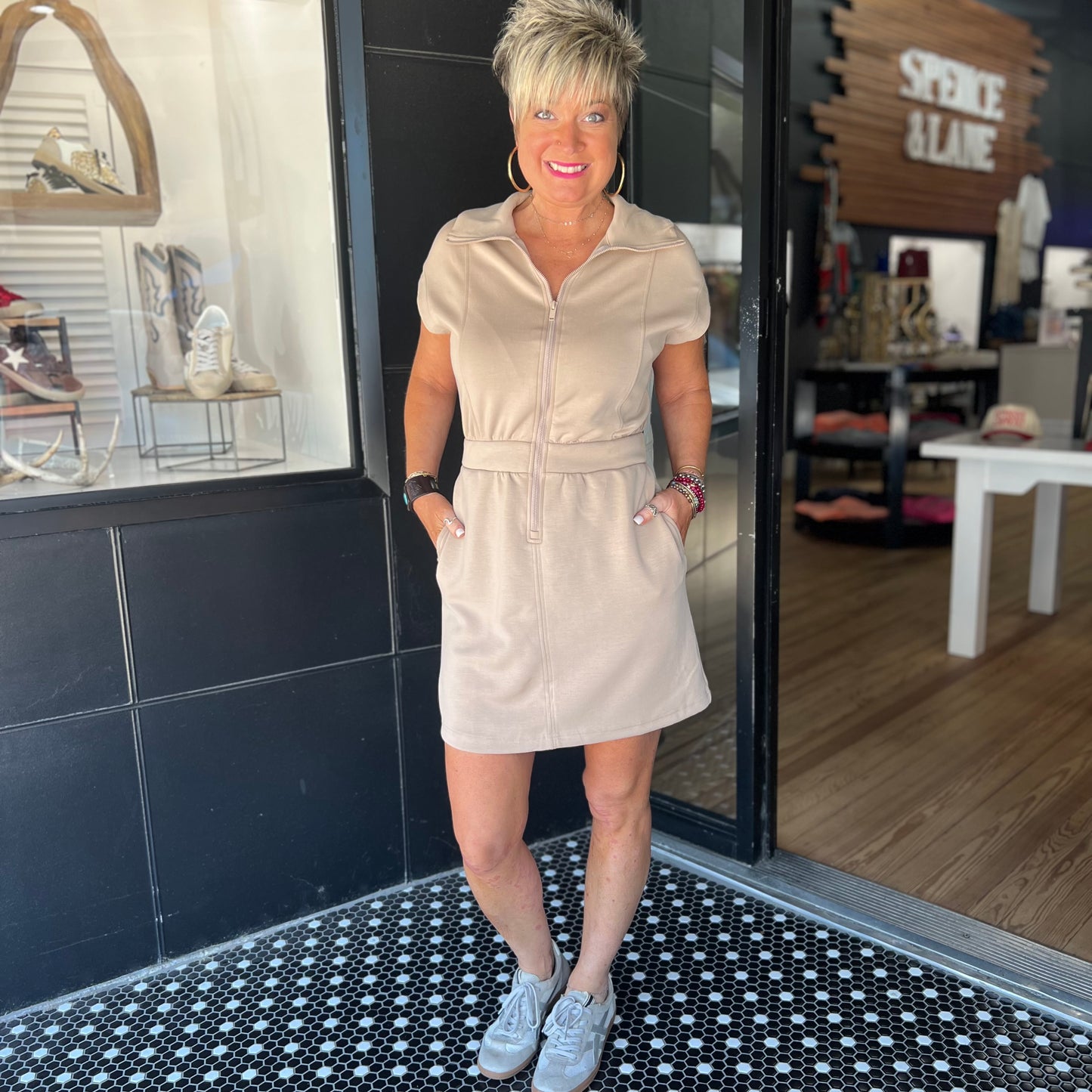 Scuba Luxe Half-Zip Mini Dress - Taupe