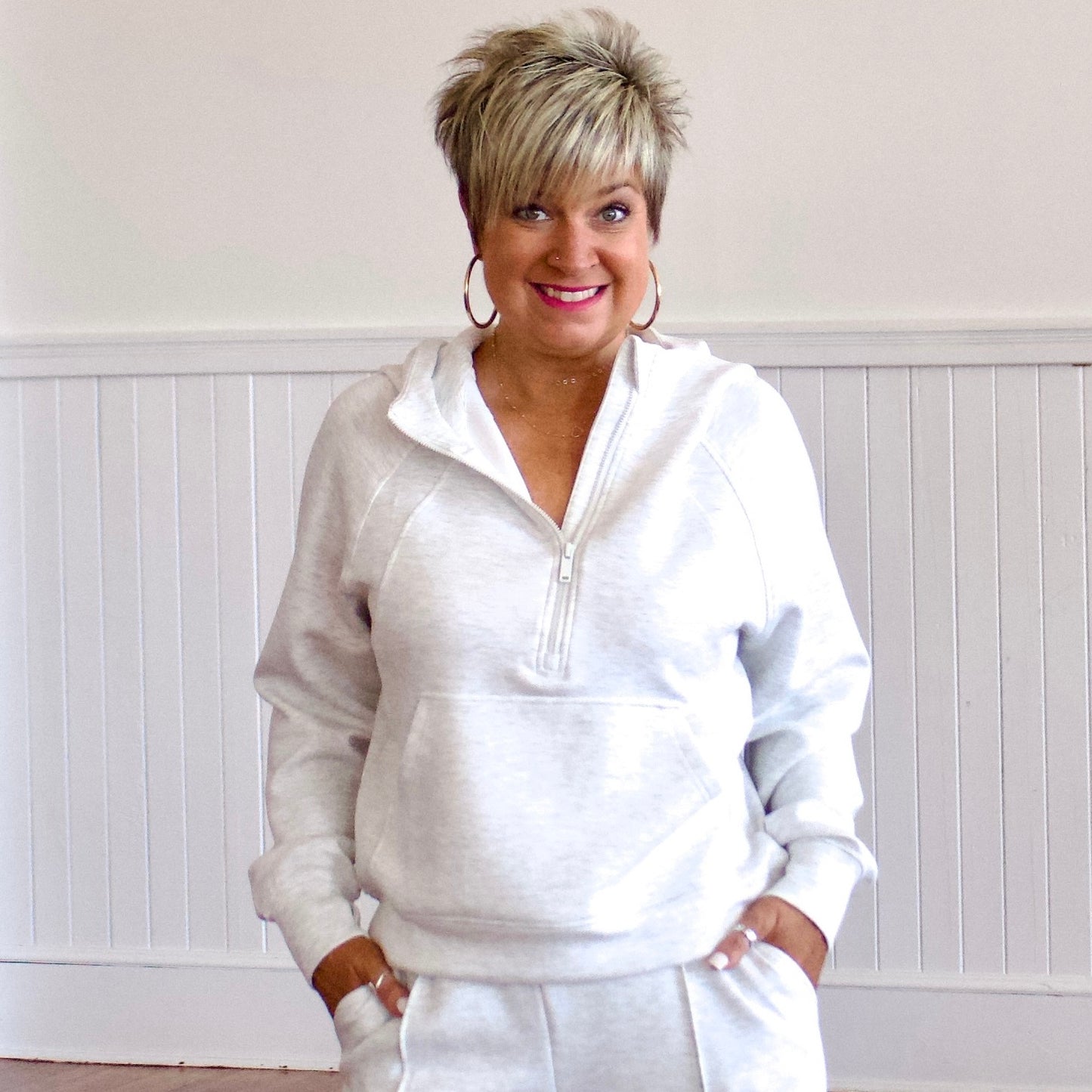 Scuba Half-Zip Hoodie- Light Grey