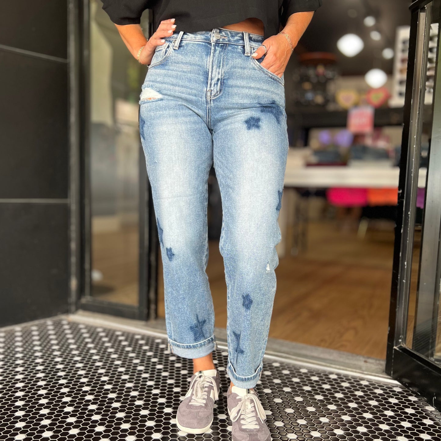 Risen Mid-Rise Boyfriend Star Cuffed Jeans
