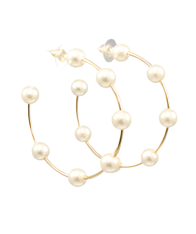 Pearl on Wire Hoop Earrings