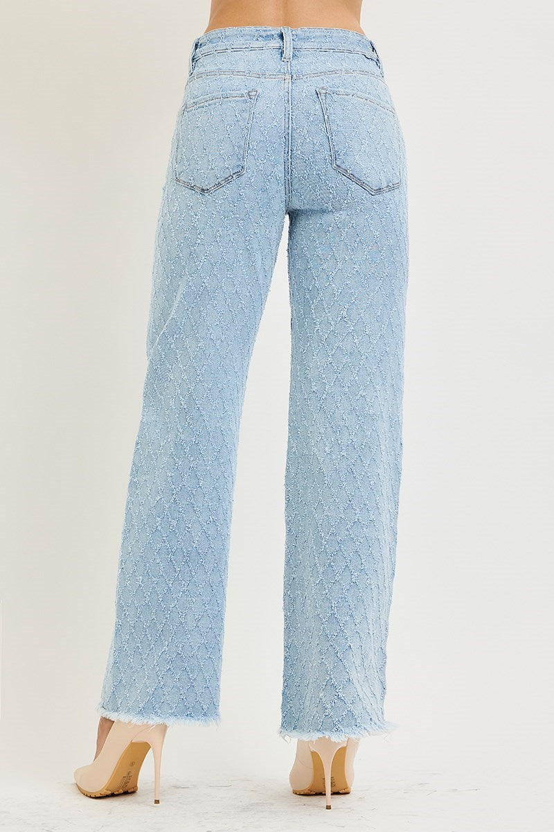 Risen TC HR Ankle Straight Textured Jeans - Light