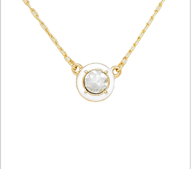 Glass Round Pendant Necklace - Gold