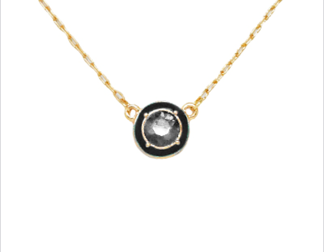 Glass Round Pendant Necklace - Black