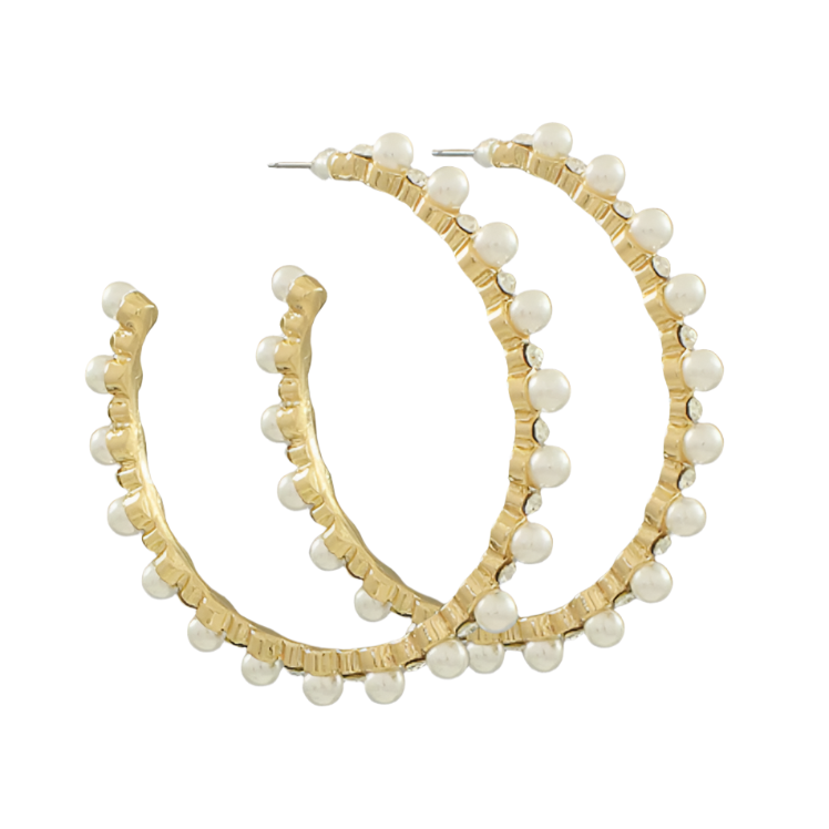 Stationed Pearl & Crystal Hoops