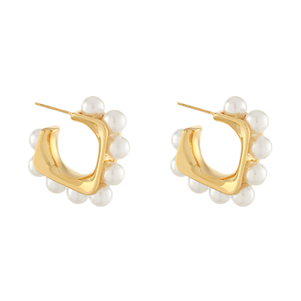 Pearl Studded Square Hoops