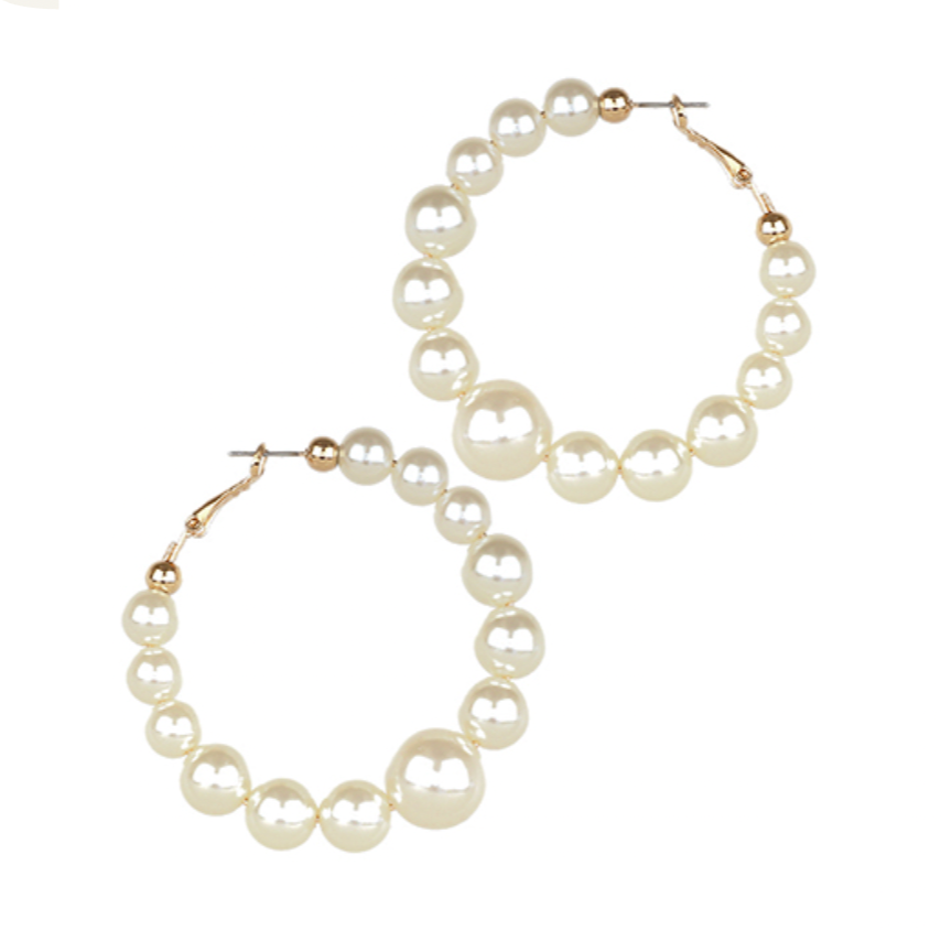 Faux Pearl Hoops - Gold/Cream