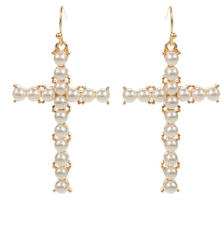 50mm Pearl Cross Drop Earrings
