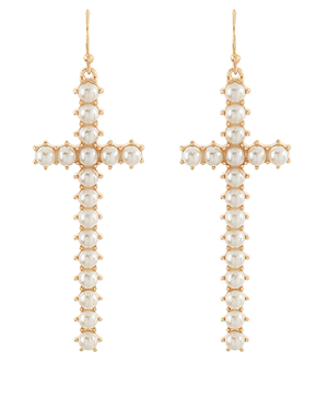 60mm Pave Pearl Cross Earrings