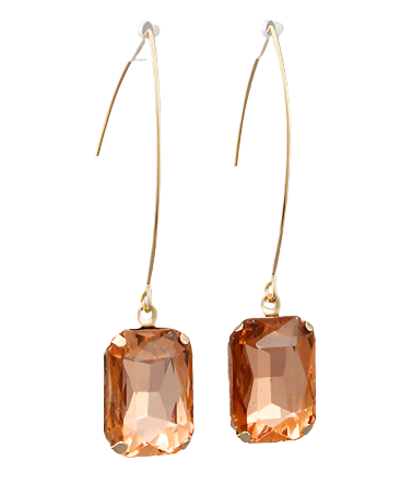 Round Glass Stone Earrings - Peach