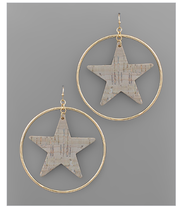 Cork Star & Circle Earrings - Grey/Gd