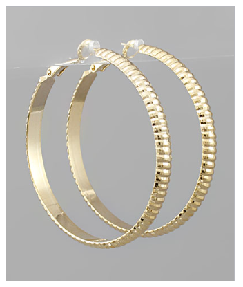 50mm Textured Brass Hoops - Gold