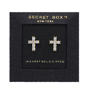 3D Mini CZ Cross Studs - Gold