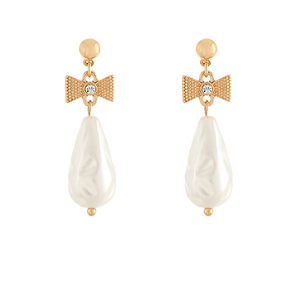 Teardrop Pearl & Bow Earrings - Gold/Cream