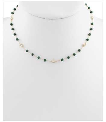 Glass & Crystal Bead Necklace - Emerald