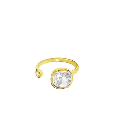 Radiant Open Cut Ring - Clear/Gold