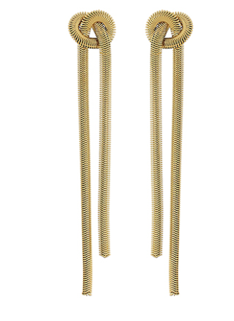 Textured Chain w/Knot Long Earrings - Gold