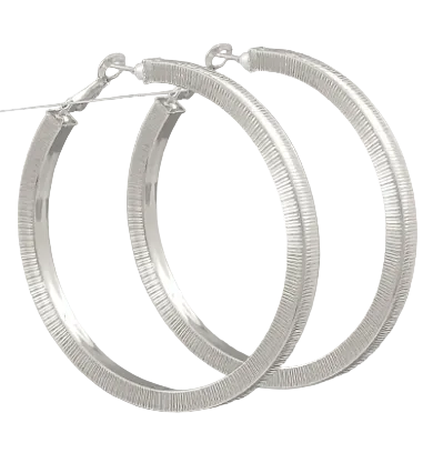 60mm Textured Hoops - Rhodium