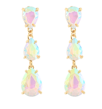 Linked 3 Stone Teardrop Earrings - Clear/AB