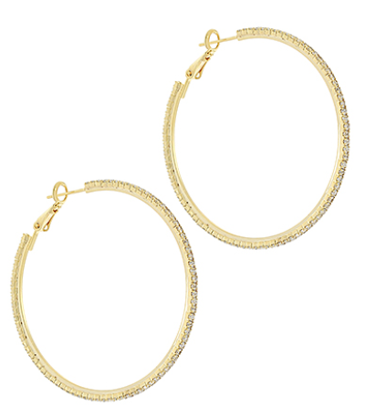 50MM Paved Crystal Hoops - Gold