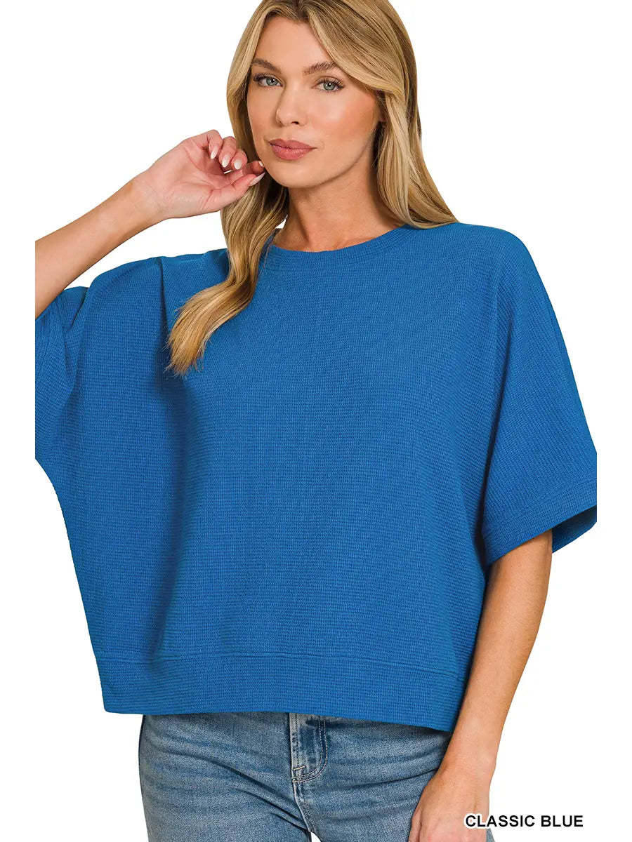 Double Knit Banded Short Sleeve Top - Blue